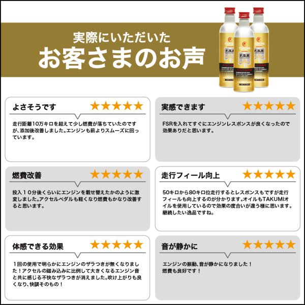 画像11: 燃料添加剤 ガソリン添加剤 1L PEA 燃費改善に貢献 燃費向上効果 清浄作用 洗浄効果添加剤 濃厚処方 3台分 TAKUMIモーターオイル 送料無料 添加剤 FSR 1L (11)