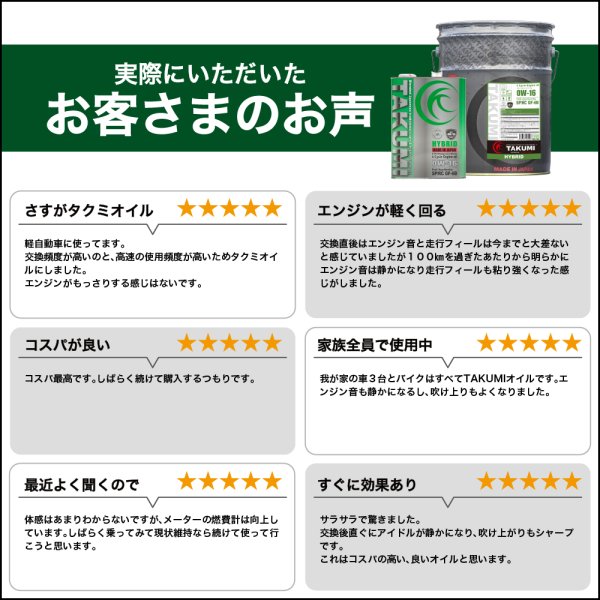 画像6: エンジンオイル 0W-16 1L SP/RC GF-6B ガソリン車 化学合成油 API取得 TAKUMIモーターオイル 自動車用エンジンオイル 4輪 エンジンオイル 送料無料 HYBRID0W-16 (6)