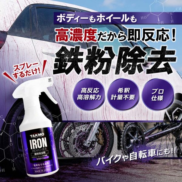 画像2: TAKMO 鉄粉除去剤 車用 鉄粉クリーナー 鉄粉除去スプレー ボディ 鉄粉取り ガラスコーティング前下地処理 洗車 カーケア コーティング前処理 IRON (2)