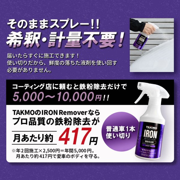 画像11: TAKMO 鉄粉除去剤 車用 鉄粉クリーナー 鉄粉除去スプレー ボディ 鉄粉取り ガラスコーティング前下地処理 洗車 カーケア コーティング前処理 IRON (11)