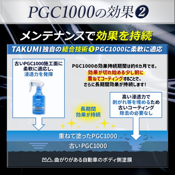 画像8: ガラスコーティング剤 スプレータイプ コーティングメンテナンス 犠牲被膜 高純度ガラス被膜 ダイヤモンド構造 送料無料 TAKUMIモーターオイル PGC1000 (8)