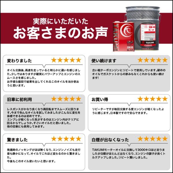 画像6: エンジンオイル 10W-40 2L SL/CF ガソリン車 ディーゼル車 鉱物油 旧車 自動車用エンジンオイル 4輪オイル送料無料 TAKUMIモーターオイル STANDARD 10W-40 (6)