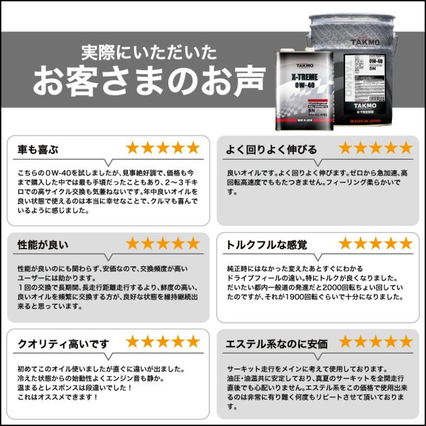 画像7: エンジンオイル 0W-40 20L ガソリン車 化学合成油 エンジンオイル 4輪 PAO エステル レーシング サーキット TAKUMIモーターオイル 送料無料 X-TREME 0W-40 (7)