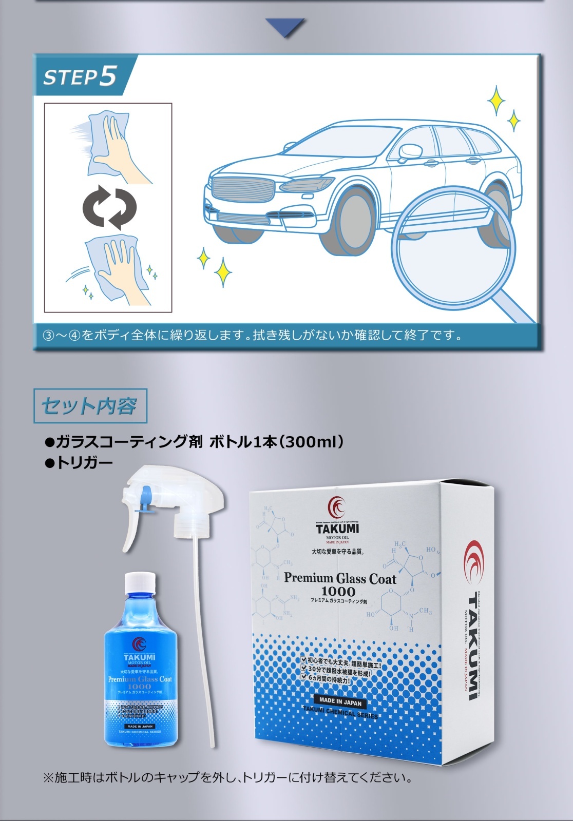 ガラスコーティング、撥水、拭くだけ簡単、ガラスコーティング、スプレータイプ